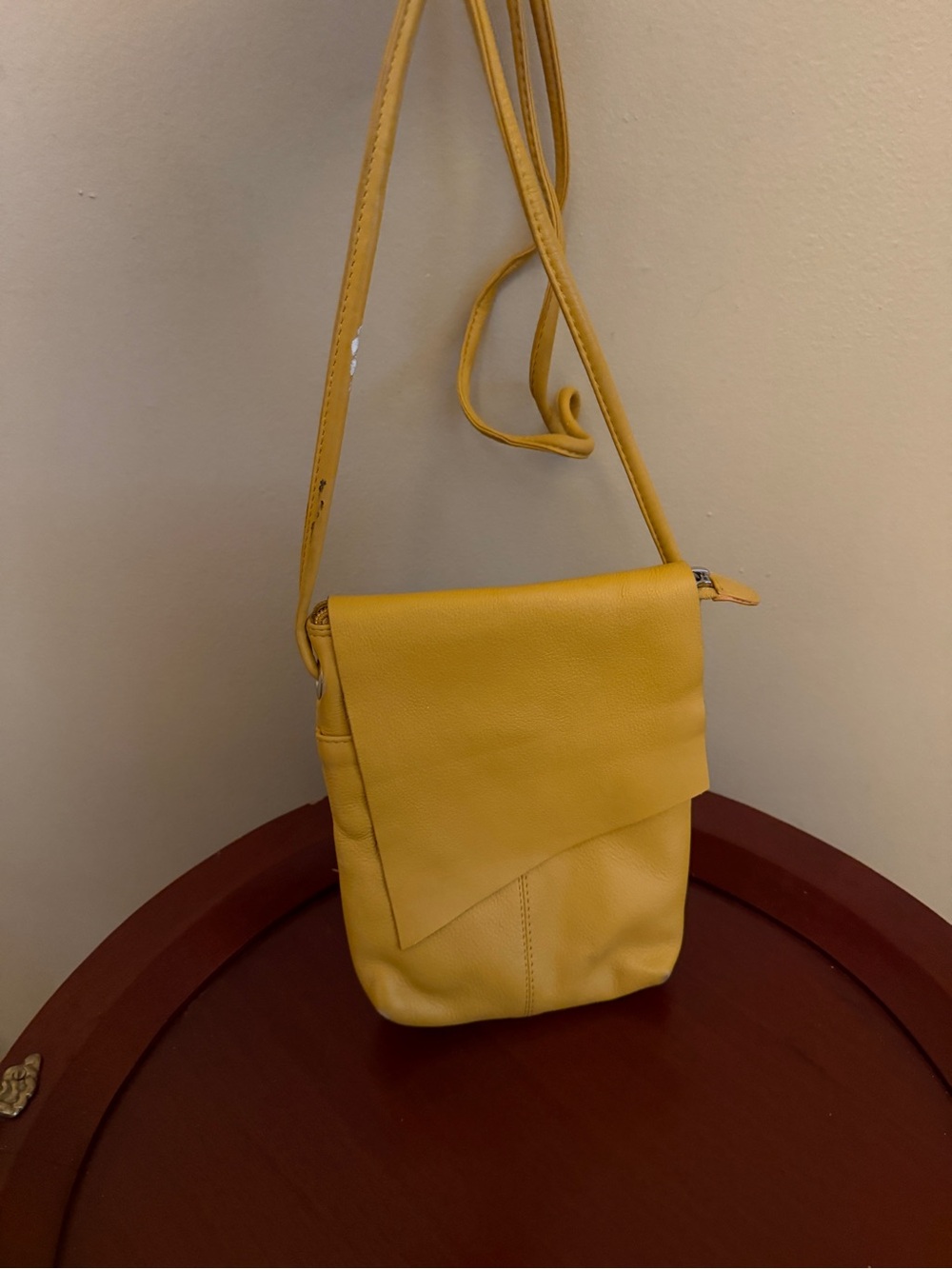 Yellow Leather Crossbody Bag - Minimal Flap Shoulder Purse